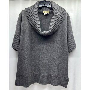 Cozy Chic Womens Gray Short Sleeve Cowl Neck Cashmere Sweater Ribbed Trim Size M